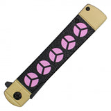 Spring Assist Zoro's Shusui Folding Knife 2-Tone Steel Blade/Pink & Black Katana Handle SKU PF57A