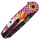 Princess Spring Assist Folding Knife Black Graphic Steel Blade/Pink Princess Graphic Handle SKU PF66E