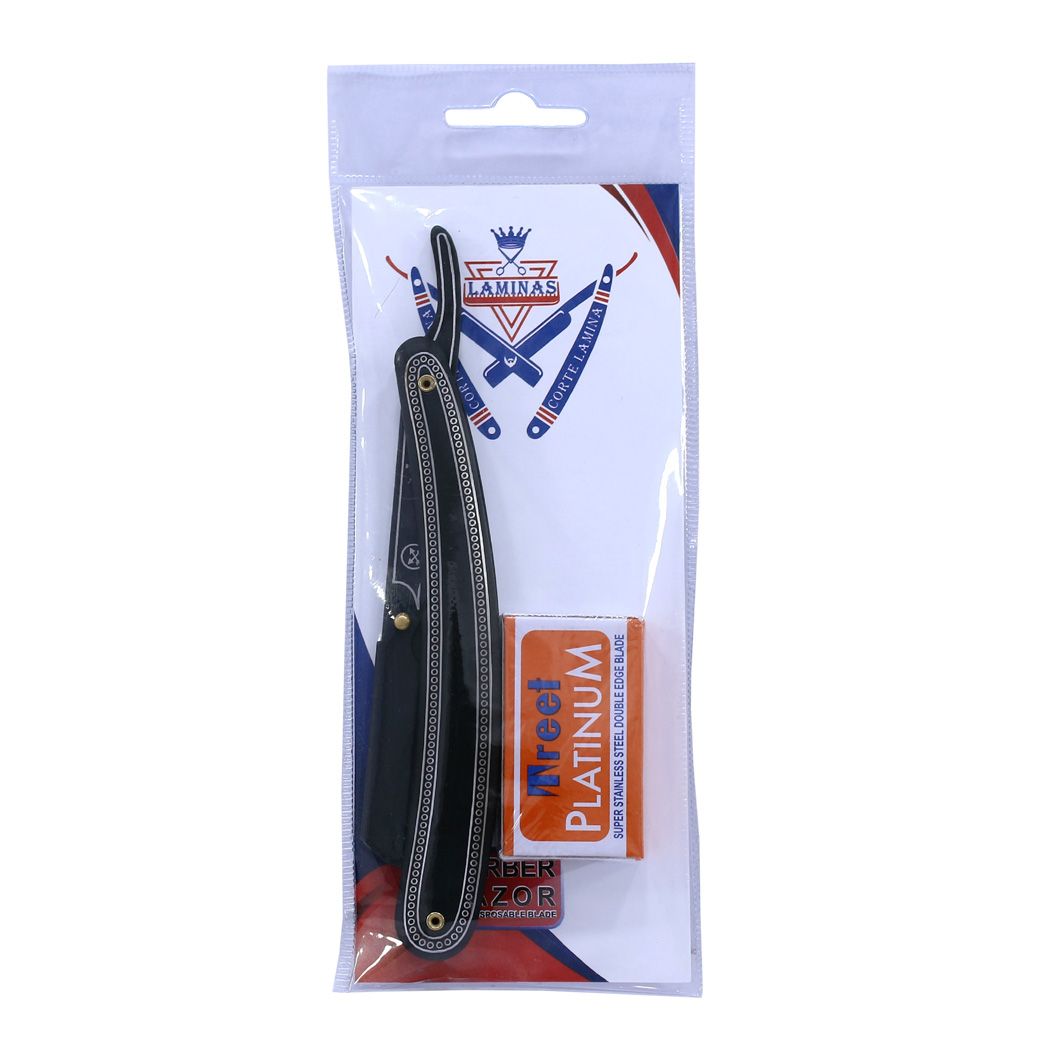 Professional Salon Straight Razor Black w/Etching comes with 10 Double ...