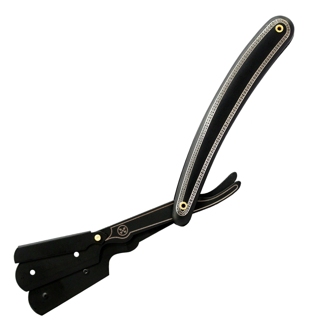 Professional Salon Straight Razor Black w/Etching comes with 10 Double ...