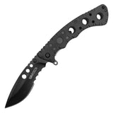 Wartech Folding Knife Half Serr. Black 3CR13 Steel Blade/Black ABS Handle SKU PWT402BK