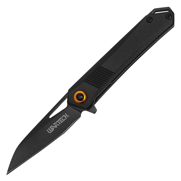 Wartech Black Spring Assist Pocketknife Black 3CR13 SS/Black Handle SKU PWT404BK