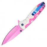 Wartech Assist Open Pocketknife Pink 3CR13 SS/Sweet Treats Handle SKU PWT456B