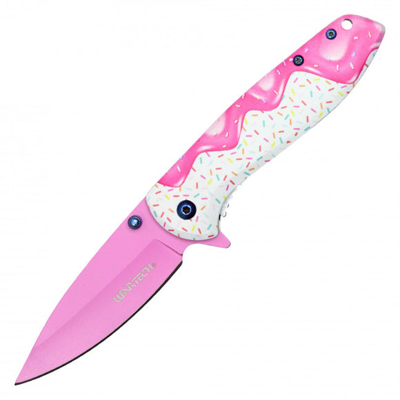 Wartech Assist Open Pocketknife Pink 3CR13 SS/Sweet Treats Handle SKU PWT456B