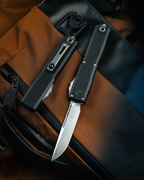 Microtech Ultratech Gen III ZBP Auto OTF Knife Stonewash S/E M390MK Steel Blade/Black 6161-T6 Alum. Handle SKU 1121-10