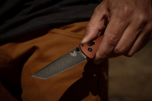 Benchmade Bailout AXIS Lock Knife Black Tanto CPM-MagnaCut Stainless Steel Blade/ Burnt Copper Aluminum Handle SKU 537BK-07