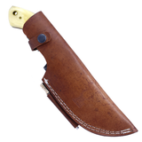 The Bone Edge 10" Tracker Hunting Knife w/Leather Sheath Damascus Blade/Bone Handle SKU 14444
