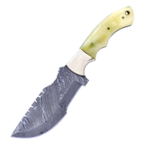 The Bone Edge 10" Tracker Hunting Knife w/Leather Sheath Damascus Blade/Bone Handle SKU 14444