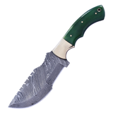 The Bone Edge 10" Tracker Hunting Knife w/Leather Sheath Damascus Blade/Green Bone Handle SKU 14442