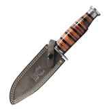 The Bone Edge 11" Handmade Fixed Blade Hunting Knife w/Leather Sheath Damascus Steel Blade/Stacked Leather Handle SKU 14625