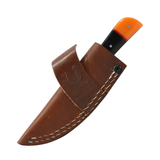 The Bone Edge 6.5" Handmade Full Tang Hunting Knife w/Leather Sheath Damascus Steel Blade/Orange & Black Handle SKU 14527