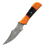 The Bone Edge 6.5" Handmade Full Tang Hunting Knife w/Leather Sheath Damascus Steel Blade/Orange & Black Handle SKU 14527