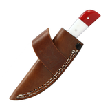 The Bone Edge 6.5" Handmade Full Tang Hunting Knife w/Leather Sheath Damascus Steel Blade/Red, White & Blue Resin Handle SKU 14533