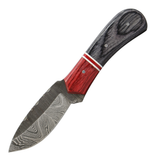 The Bone Edge 6" Handmade Full Tang Hunting Knife w/Leather Sheath Damascus Steel Blade/Red & Black Wood Handle SKU 14532