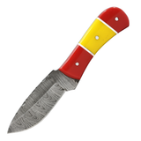 The Bone Edge 6" Handmade Full Tang Hunting Knife w/Leather Sheath Damascus Steel Blade/Red & Yellow Resin Handle SKU 14530