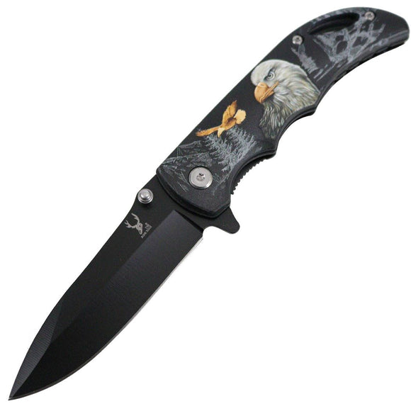 The Bone Edge Spring Assist Knife Eagle Handle Black 3CR13 SS Blade SKU 13266