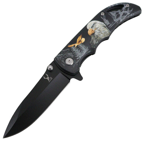 TheBoneEdge Spring Assist Knife Eagle Handle Black 3CR13 SS Blade SKU 13266