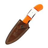 The Bone Edge 8" Handmade Full Tang Hunting Knife w/Leather Sheath Damascus Steel Blade/Orange & White Resin Handle SKU 14521