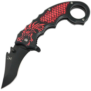 TheBoneEdge Red Dragon Spring Assisted Folding Karambit Knife SKU 13244