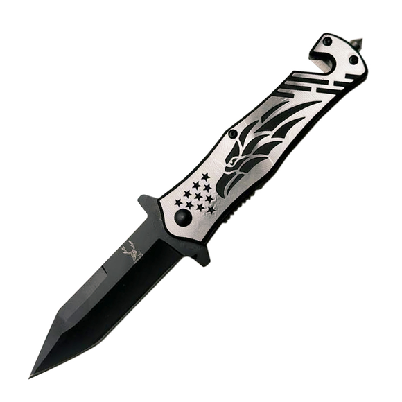 TheBoneEdge Silver Falcon Design Spring Assisted Folding Knife SKU 7950