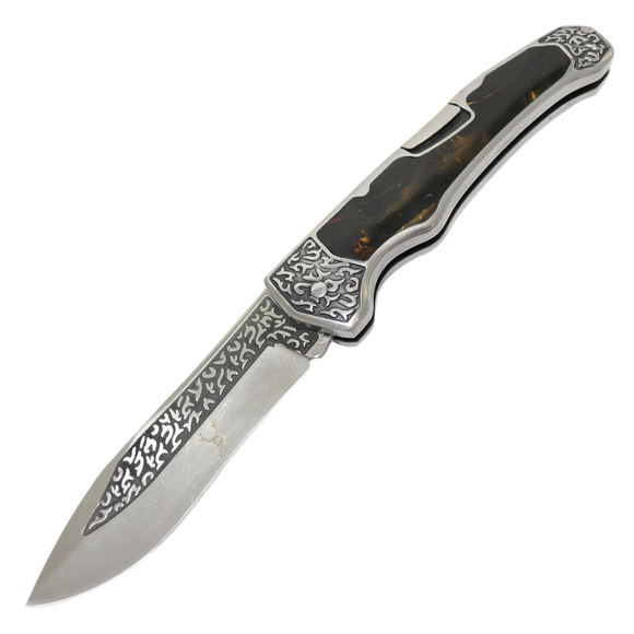 The Bone Edge Classic Western Style Lockback  Folding Knife 3CR13 SS/Brown Pearl Handle SKU 13363