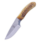 TheBoneEdge Full Tang Skinner Hunting Knife w/Leather Sheath Stainless-Steel Blade/Yellow Brown Bone Handle SKU 14437