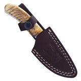 TheBoneEdge Full Tang Skinner Hunting Knife w/Leather Sheath Stainless-Steel Blade/Yellow Brown Bone Handle SKU 14437