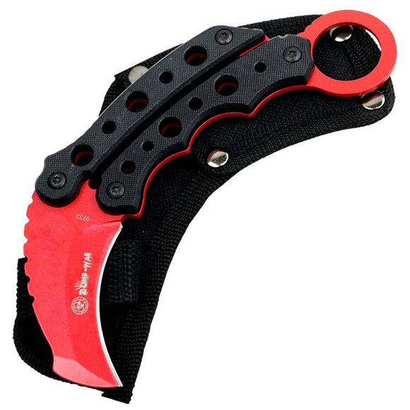 Zomb-War Tactical Combat Rescue Full Tang Fixed Blade Karambit Knife Red SS Blade/Black Handle w/Sheath SKU 9733