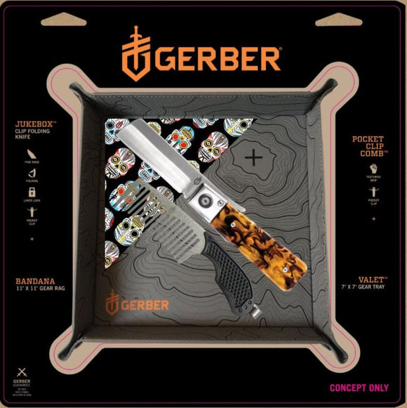 Gerber Jukebox Knife & Pocket Comb & Sugar Skull Bandana Travel Kit SKU 31-004026