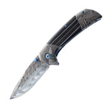 ElitEdge Titanium & Damascus Folding Knife SKU 10A54BLD