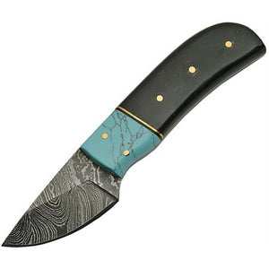 Damascus Horn & Turquoise Fixed Blade Skinner Knife comes with Sheath SKU DM-1146HN
