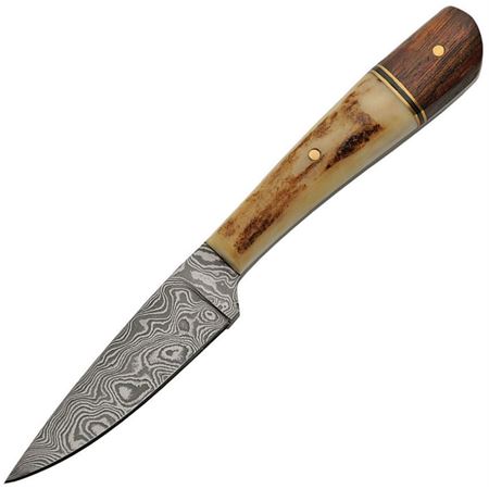 Damascus Fixed Blade Knife with Stag Bone and Rosewood Handle comes with Sheath SKU DM-1176
