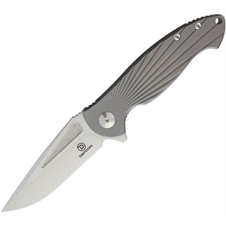 Defcon Titanium Framelock Stainless Clip Point Blade Knife with Grooved Titanium Handle SKU TD1001