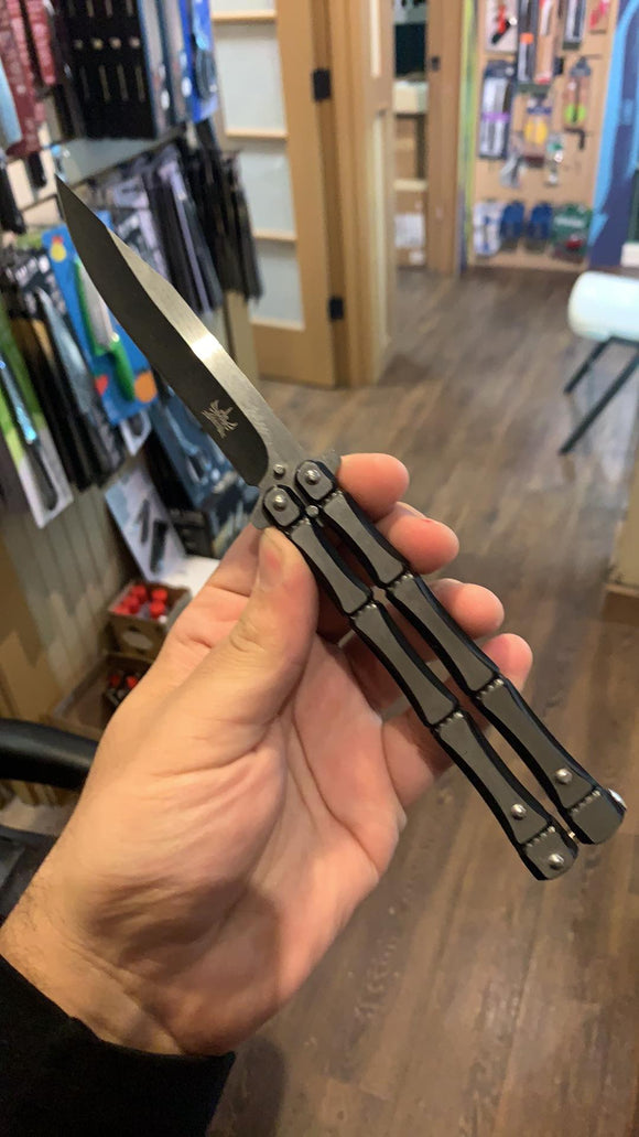 Black Bamboo Look Butterfly Knife SKU BK6479BK