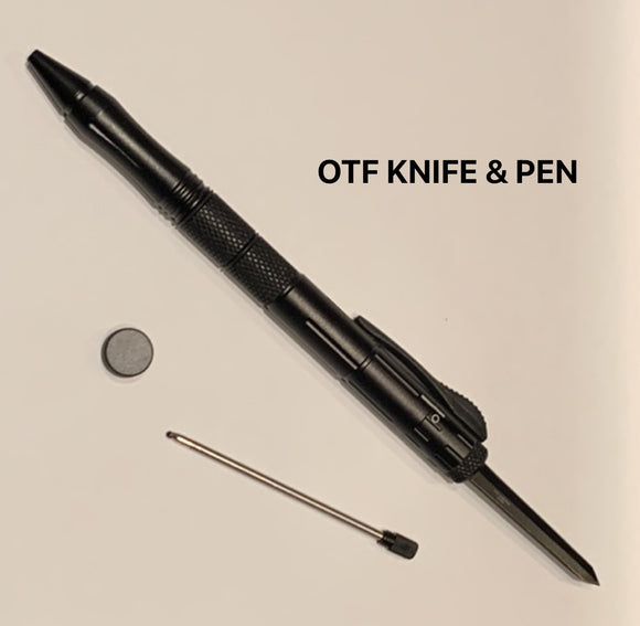 OTF Knife Pen Stainless Steel Blade/Black Aluminum Handle SKU AOFP853BK