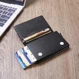 Carbon Fiber Texture RFID Credit Card Wallet with Built-in Case Holder for Air Tag
