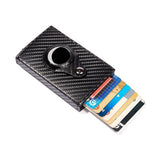 Carbon Fiber Texture RFID Credit Card Wallet with Built-in Case Holder for Air Tag