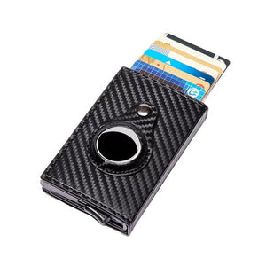 Carbon Fiber Texture RFID Credit Card Wallet with Built-in Case Holder for Air Tag