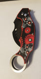Skull With Red Gears Automatic Karambit Knife SKU 201SKRD