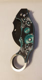 Skull With Green Gears Automatic Karambit Knife SKU 201SKGN