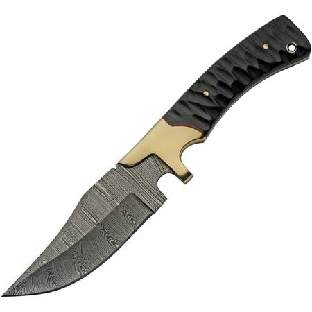 Damascus Brass Guard & Black Micarta Hunting Knife comes with Sheath SKU DM-1308