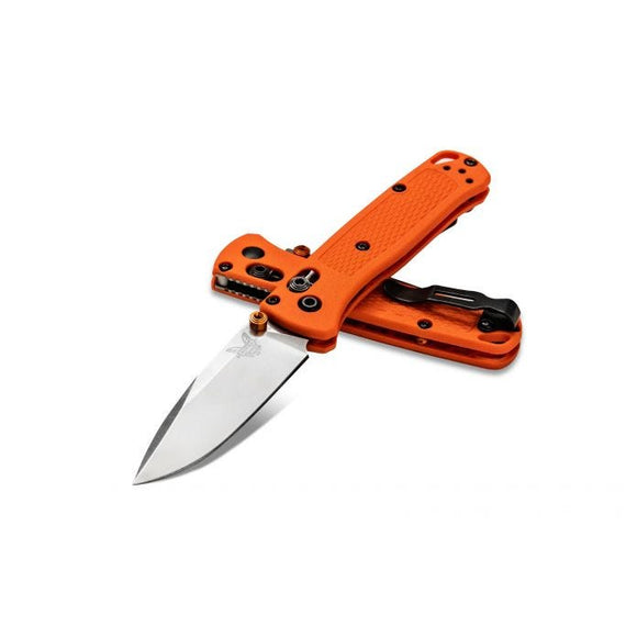 Benchmade Mini Bugout Axis Folding Knife Drop Point CPM-S30V Steel Blade/Orange Grivory Handle Knife SKU 533