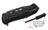 SZCO Black Streak Folding Knife w/Firestarter & Whistle Black Stainless-Steel Blade/Black ABS Handle SKU: 300524