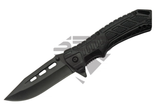 SZCO Black Streak Folding Knife w/Firestarter & Whistle Black Stainless-Steel Blade/Black ABS Handle SKU: 300524