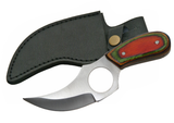 Short Full Tang Skinner Knife w/Leather Sheath Stainless-Steel Blade/Multi Color Wood Handle SKU: 202989-MC