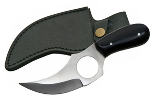 Short Full Tang Skinner Knife w/Leather Sheath 5.75" Overall Stainless-Steel Blade/Black ABS Handle SKU: 202989-BK