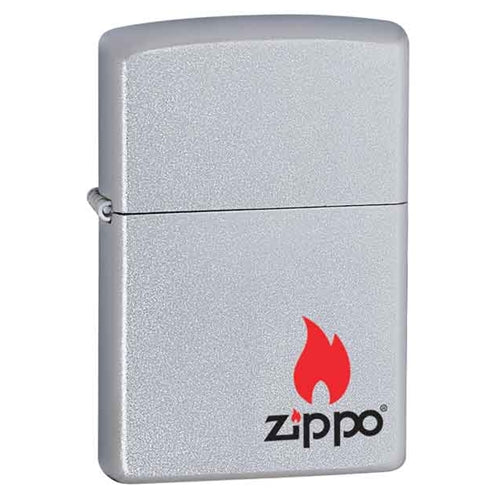 Zippo Logo with Flame-Satin Chrome SKU  852223