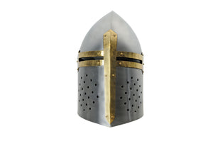 Silver Crusader Helmet Carbon Steel w/Brass Cross SKU 910974-SL"