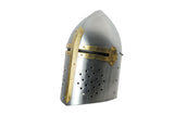 Silver Crusader Helmet Carbon Steel w/Brass Cross SKU 910974-SL"