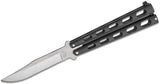 Bear & Son Butterfly Knife High Carbon Stainless Steel Blade/Black Epoxy Powder Coated Steel Handle SKU BC114B